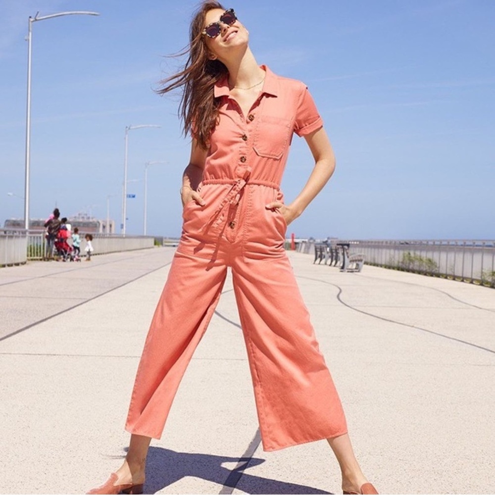Madewell Coral Button-Up Jumpsuit